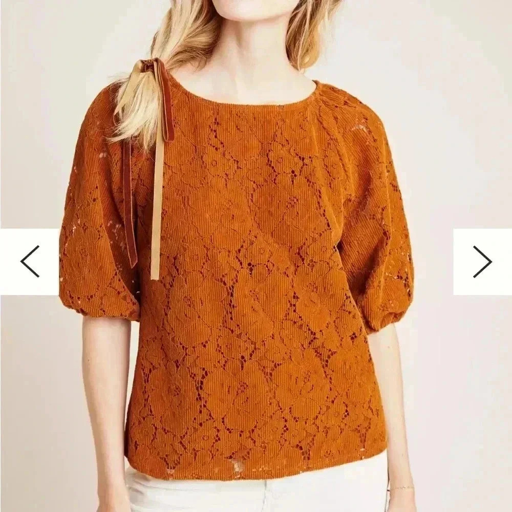 Dolan Norah Floral Corduroy Blouse Orange XS